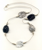 Vintage Necklace with Silver, Pewter, Black Leaves